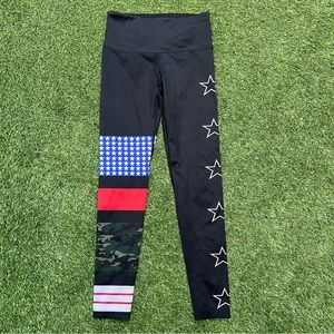 Noli Black Leggings with Star, Blue Star-Block & Red Stripe Accents